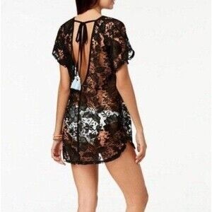 NEW Miken Swim Juniors' Crochet Dress Cover-Up Black Lace Size Large